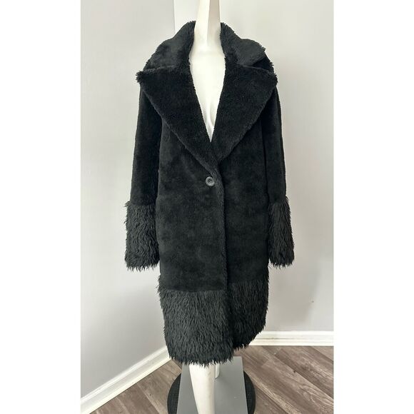 NWT Lita By Ciara Single Button Faux Fur Wool Blend Teddy Coat Black Medium - Picture 4 of 11